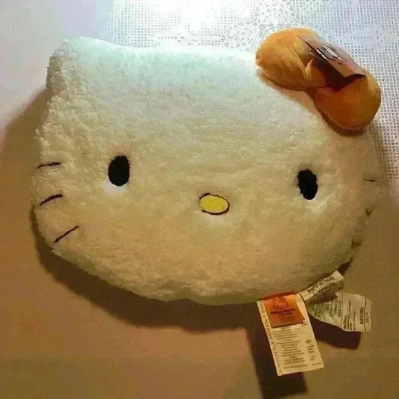 🎃 Hello Kitty Sanrio Pumpkin Halloween Sherpa Plush Pillow Face Orange Bow - Picture 4 of 4